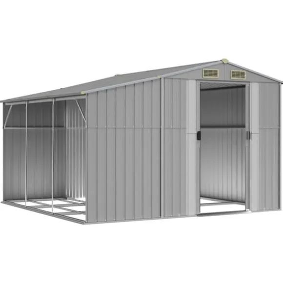Haveskur i galvaniseret stål - Robust opbevaring | Farve: Grå | Størrelse: 277x279x179 cm