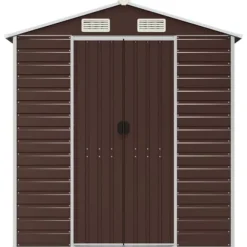 Haveskur i galvaniseret stål - Multifunktionelt udendørs opbevaringsskur | Farve: Brun | Størrelse: 191x215x198 cm