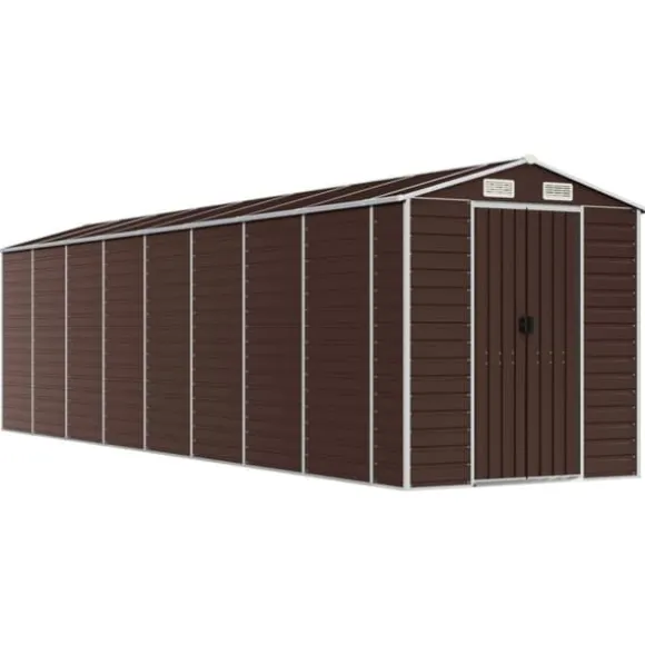 Haveskur i galvaniseret stål - Multifunktionel opbevaring | Størrelse: 191x725x198 cm | Farve: Brun