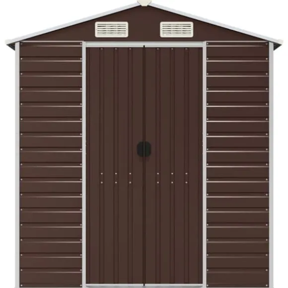 Haveskur i galvaniseret stål - Multifunktionel opbevaring | Størrelse: 191x725x198 cm | Farve: Brun