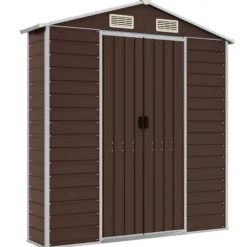 Haveskur i galvaniseret stål - Multifunktionel opbevaring | Størrelse: 191x725x198 cm | Farve: Brun
