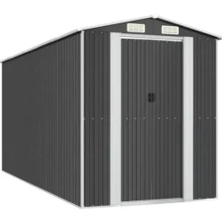 Haveskur i galvaniseret stål - Rummeligt opbevaringsskur | Farve: Antracitgrå | Størrelse: 192x440x223 cm