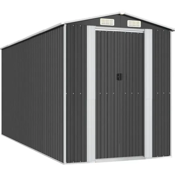 Haveskur i galvaniseret stål - Rummeligt opbevaringsskur | Farve: Antracitgrå | Størrelse: 192x440x223 cm