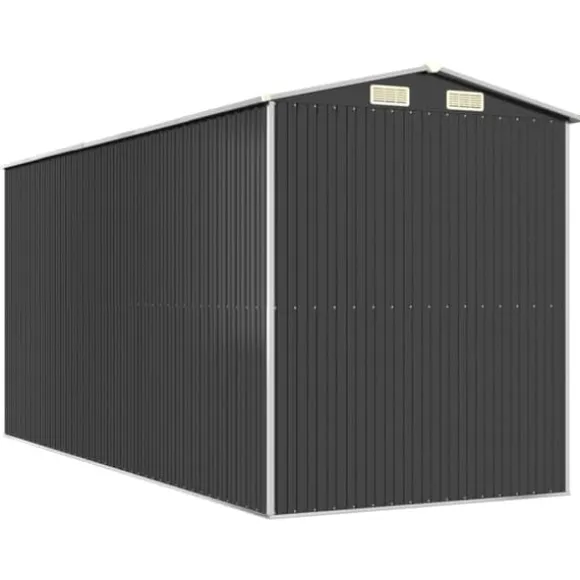 Haveskur i galvaniseret stål - Rummeligt opbevaringsskur | Farve: Antracitgrå | Størrelse: 192x440x223 cm
