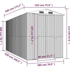Haveskur i galvaniseret stål - Rummeligt opbevaringsskur | Farve: Antracitgrå | Størrelse: 192x440x223 cm