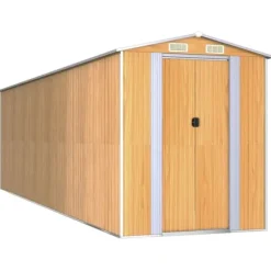 Haveskur i galvaniseret stål - Rummeligt opbevaringsskur | Farve: Lysebrun | Størrelse: 192x689x223 cm