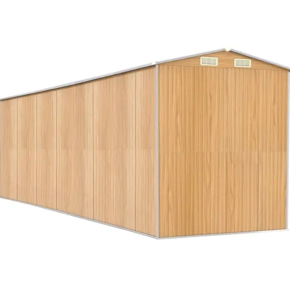 Haveskur i galvaniseret stål - Rummeligt opbevaringsskur | Farve: Lysebrun | Størrelse: 192x689x223 cm
