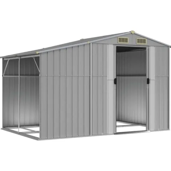 Haveskur i galvaniseret stål - Udendørs opbevaringsløsning | Størrelse: 277x192,5x179 cm | Farve: Grå
