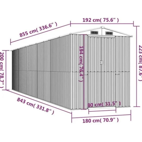 Haveskur i galvaniseret stål - Rummelig opbevaringsløsning | Farve: Grøn | Størrelse: 192x85x223 cm