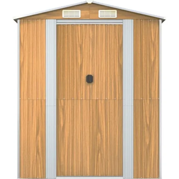 Haveskur i galvaniseret stål - Rummeligt opbevaringsskur | Farve: Lysebrun | Størrelse: 192x357x223 cm