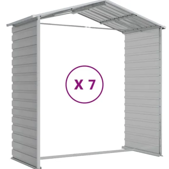 Haveskur i galvaniseret stål - Multifunktionelt opbevaringsskur | Størrelse: 191x640x198 cm | Farve: Lysegrå