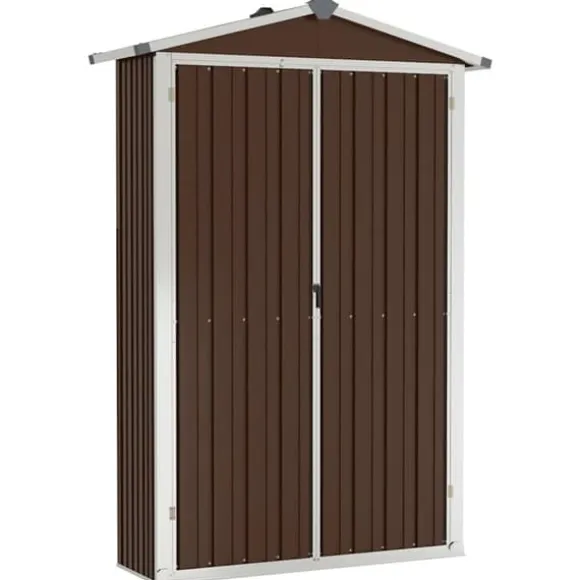 Haveskur i galvaniseret stål - Opbevaringshus | Størrelse: 116x45x175 cm | Farve: Brun