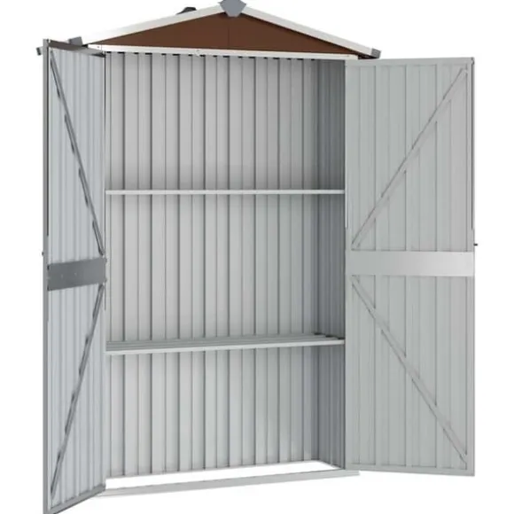 Haveskur i galvaniseret stål - Opbevaringshus | Størrelse: 116x45x175 cm | Farve: Brun