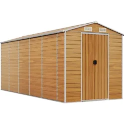 Haveskur i galvaniseret stål - Opbevaring med ventilation | Farve: Lysebrun | Størrelse: 191x470x198 cm