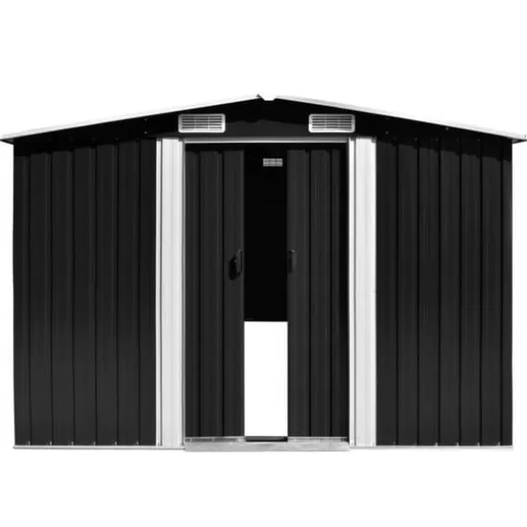 Haveskur i galvaniseret stål - Opbevaring til værktøj | Farve: Antracitgrå | Størrelse: 257x997x178 cm