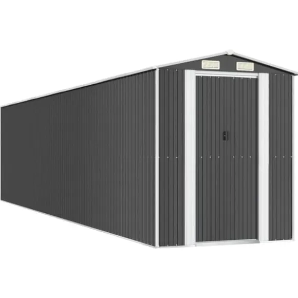 Haveskur i galvaniseret stål - Rummelig udendørs opbevaringsløsning | Størrelse: 192x85x223 cm | Farve: Antracitgrå
