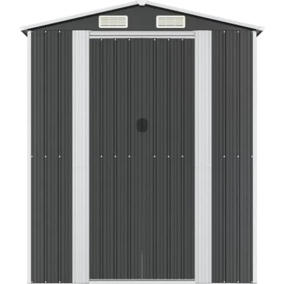 Haveskur i galvaniseret stål - Rummelig udendørs opbevaringsløsning | Størrelse: 192x85x223 cm | Farve: Antracitgrå