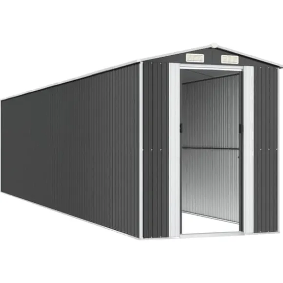 Haveskur i galvaniseret stål - Rummelig udendørs opbevaringsløsning | Størrelse: 192x85x223 cm | Farve: Antracitgrå