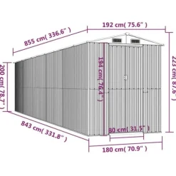 Haveskur i galvaniseret stål - Rummelig udendørs opbevaringsløsning | Størrelse: 192x85x223 cm | Farve: Antracitgrå