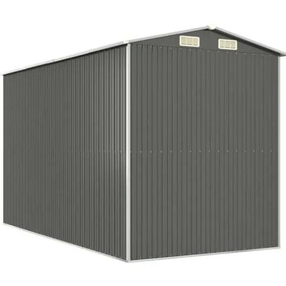 Haveskur i galvaniseret stål - Rummelig opbevaringsløsning | Farve: Lysegrå | Størrelse: 192x357x223 cm