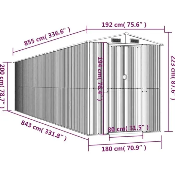 Haveskur i galvaniseret stål til opbevaring | Størrelse: 192x85.5x223 cm | Farve: Lysebrun