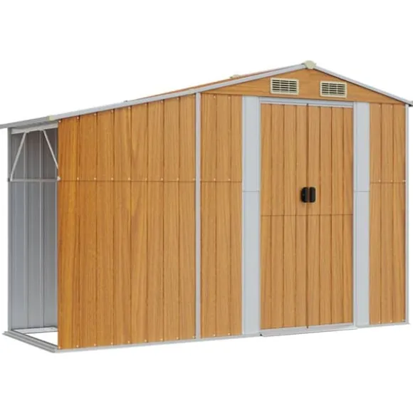 Haveskur i galvaniseret stål - Opbevaring til haven | Størrelse: 277x93x179 cm | Farve: Brun