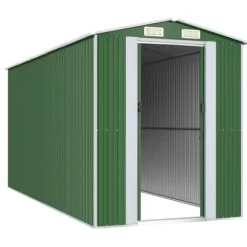 Haveskur i galvaniseret stål - Rummeligt opbevaringsskur | Farve: Grøn | Størrelse: 192x440x223 cm