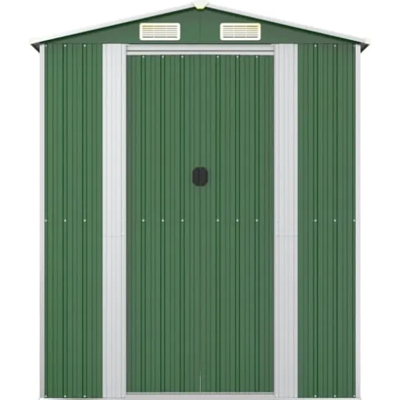 Haveskur i galvaniseret stål - Rummeligt opbevaringsskur | Farve: Grøn | Størrelse: 192x440x223 cm