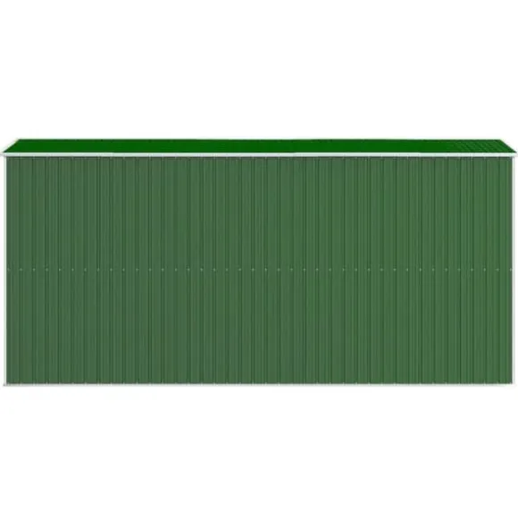 Haveskur i galvaniseret stål - Rummeligt opbevaringsskur | Farve: Grøn | Størrelse: 192x440x223 cm