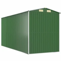 Haveskur i galvaniseret stål - Rummeligt opbevaringsskur | Farve: Grøn | Størrelse: 192x440x223 cm