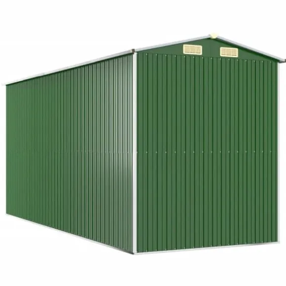Haveskur i galvaniseret stål - Rummeligt opbevaringsskur | Farve: Grøn | Størrelse: 192x440x223 cm