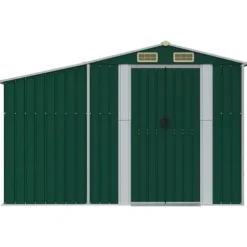 Haveskur i galvaniseret stål - Multifunktionelt opbevaringsskur | Farve: Grøn | Størrelse: 277x192,5x179 cm