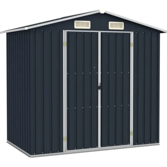 Haveskur i galvaniseret stål - Holdbart opbevaringshus | Farve: Antracitgrå | Størrelse: 205x129x183 cm