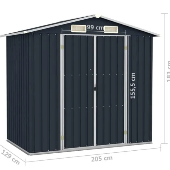 Haveskur i galvaniseret stål - Holdbart opbevaringshus | Farve: Antracitgrå | Størrelse: 205x129x183 cm
