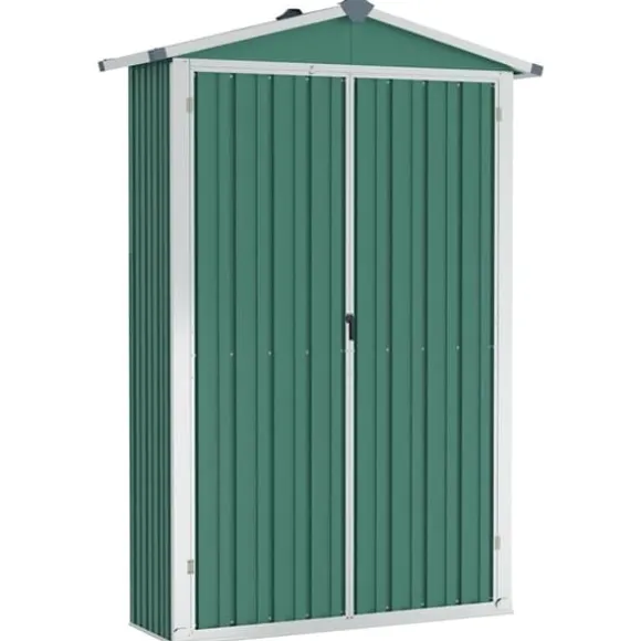 Haveskur i galvaniseret stål - Opbevaringshus | Farve: Grøn | Størrelse: 116x45x175 cm