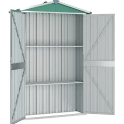 Haveskur i galvaniseret stål - Opbevaringshus | Farve: Grøn | Størrelse: 116x45x175 cm