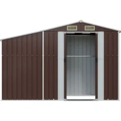 Haveskur i galvaniseret stål - Opbevaringsløsning til haven | Størrelse: 277x93x179 cm | Farve: Brun