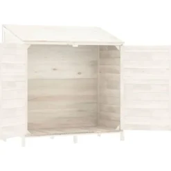 Haveskur i massivt grantræ - Ideel opbevaring til haveredskaber | Størrelse: 102x52x112 cm | Farve: Hvid