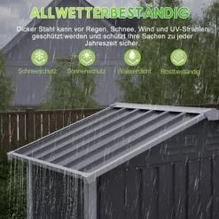 Haveskur i metal 154×83×180 cm med ventilationshuller, inkl. metalfundament, aflåselig dør, vejrbestandig – grå
