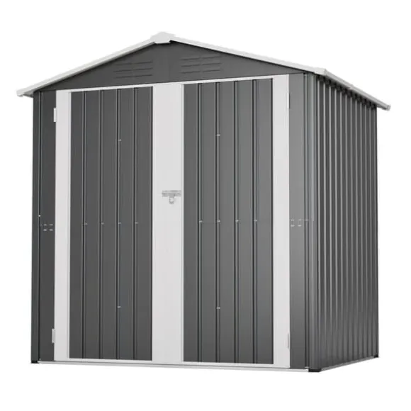 Haveskur i metal 142 x 185 cm, grå – aflåselig dør, ventilationshul, inkl. metalbund, vejrbestandig til haveredskaber