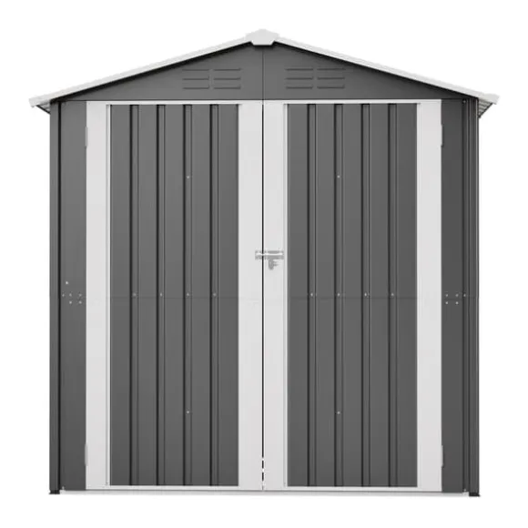 Haveskur i metal 142 x 185 cm, grå – aflåselig dør, ventilationshul, inkl. metalbund, vejrbestandig til haveredskaber
