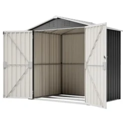 Haveskur i metal 142 x 185 cm, grå – aflåselig dør, ventilationshul, inkl. metalbund, vejrbestandig til haveredskaber
