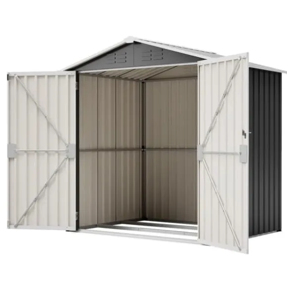 Haveskur i metal 142 x 185 cm, grå – aflåselig dør, ventilationshul, inkl. metalbund, vejrbestandig til haveredskaber