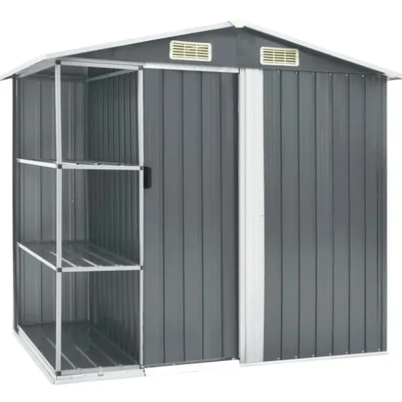 Haveskur med reol 205x130x183 cm jern grå - Haveskur - Haveskure - Home & Living