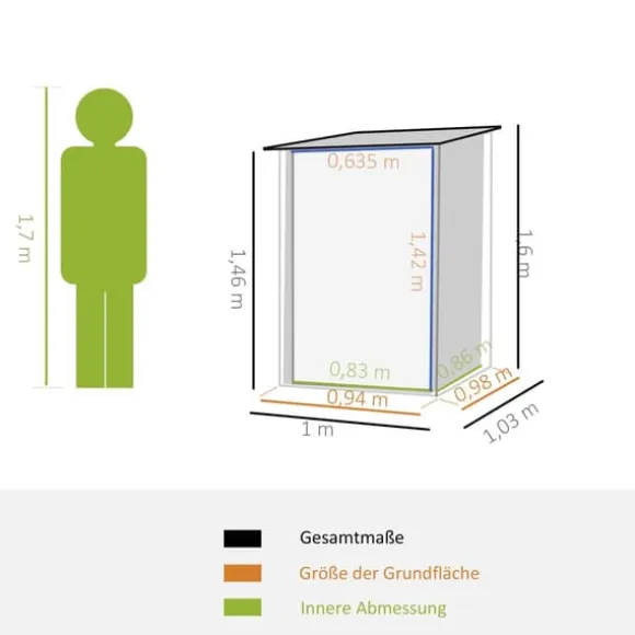 Haveskur, 100x103x160 cm, Mørkegrå