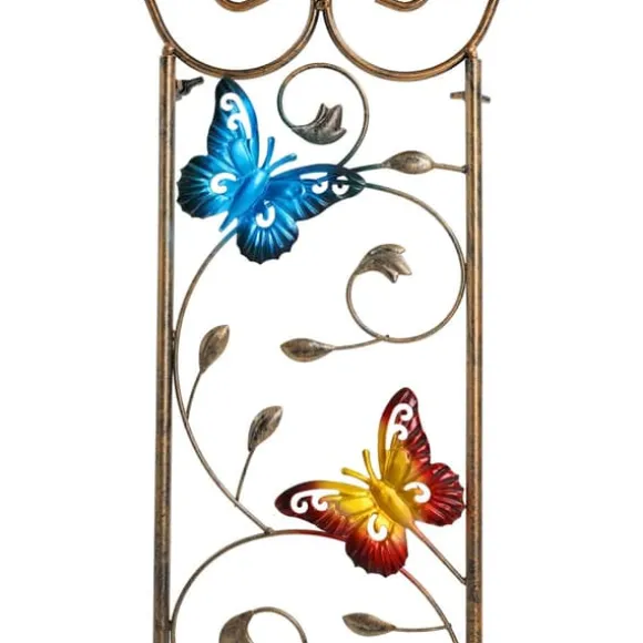Havespalier/klatrestativ med fuglebad - Sommerfuglemønster - Metal, vandtæt - Højde 100 cm - Jordspyd 17 cm - Fuglebad dybde 5 cm - Hvid