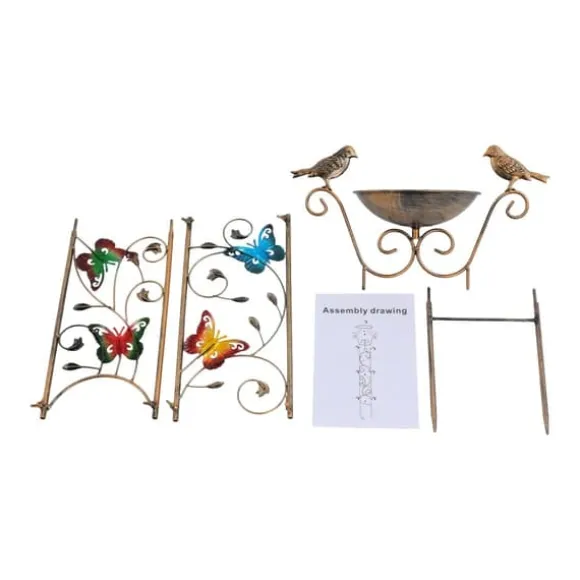 Havespalier/klatrestativ med fuglebad - Sommerfuglemønster - Metal, vandtæt - Højde 100 cm - Jordspyd 17 cm - Fuglebad dybde 5 cm - Hvid