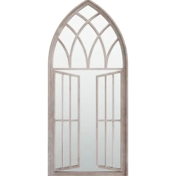 Havespejl i jern med rusteffekt - Dekorativt udendørs | Størrelse: 100x45 cm | Farve: Sand