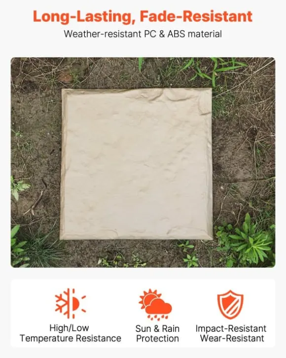 Havetrædesten - Trinsten - Sæt med 4 - 39,5 x 39,5 cm - Vejrbestandig plast - Med jordspyd - Til gangsti i have/terrasse - Beige