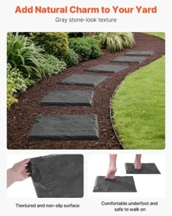 Havetrinsten / Trædesten - Sæt 16 stk. - Mål 39,5 x 39,5 cm - Vejrbestandig plast - Med jordspyd til fastgørelse - Til græsplæne og terrasse - Grå
